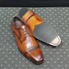 Włoskie męskie derby oryginalne skórzane koronkowe ubiór biurowy dla mężczyzn klasyczne solidne czapki ślubne buty