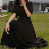 基本的なカジュアルドレスHouzhou Black Vintage Midi Dressegant Woman Dresses Square Collar Puff Sleeve特大のゆるいカジュアルサンドレス女性Robel2404