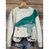 Sweat à capuche pour femmes rétro col rond motif baleine impression 3D sweats automne hiver à manches longues t-shirt femme pull ample hauts 240105