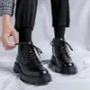 British Style Men's Leather Ankle Boots Thick Soled Autumn Spring Mid Cut Boots Men Lace Up Soft Round Toe Shoes Cowboy Boot 240106