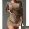 Women'S Swimwear Womens Bohemian Knitted Bikini Er Up Hollow Out Sexy Tops Long Sleeve Holiday Solid Beach Outputs Drop Delivery App Dhqp9