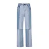 Jeans pour hommes Tube droit élastique coutures amples Patchwork longue jambe large pantalon en Denim pantalons décontractés hommes mode