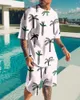 Homens camisetas T-shirt e shorts verão praia resort estilo roupas conjunto impressão 3d de padrão de árvore de coco casual solto dois tops