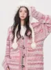 Women's Knits Y2K Striped Pink Sweater Cardigan Women Japanese Style Oversize Knit Top Korean Fashion Harajuku Lolita Jumper 2024