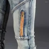 Jeans pour hommes automne haut de gamme élastique pour vintage slim fit petit pied moto personnalisé pantalon long à la mode