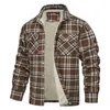 メンズフリースの並んでいる温かいフランネルシャツジャケット太い格子縞のカジュアル長袖ボタンアップシャツコートS5XL 240105