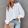 Blouses pour femmes Automne À Manches Longues Col En V Bouton Casual Coupe Ample Tunique Chemises De Travail Élégantes Pour Femmes Bureau Dame Couleur Unie Tops Blusa