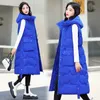 Autumn Winter Hooded Waistcoat Women Long Slim Down Cotton Vests Coat Kvinnliga ärmlös Puffer Parkas Ytterkläder 240106