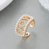 Personalized Gold Color Pearl Ring With Name Adjustable Open Design Cuban Chain Letter Zircon Rings For Women Girl 240106