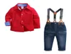 Kid Jongen Kleding Set 2 Stuks Rood Shirt Jean Broek Pak Outfit Leeftijd 2T7 Bib Overall Lange Mouw Kinderkleding herfst Franse Manchet T203478606