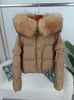 Oftbuy jaqueta de inverno feminina real pele de raposa gola de guaxinim com capuz destacável manga quente pato para baixo solto streetwear outerwear 240105