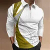 Geometry Line Business Herren 3D-Druck Golfpolo Outdoor Casual Alltag Streetwear Polyester Langarm Turndown Zip Shirts L 240106