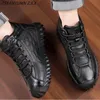 Winter Warmth Snow Shoes Outdoor Genuine Leather Mens Casual Sneakers High Top Lace Wool Plush Short Men Boots Fashion 240106