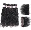 Ishow Peruvian Hair Weave Brazilian Human Hair Bundles with Closure kinky Curly 4pcs مع امتدادات الشعر البكر الدانتيل 2283278