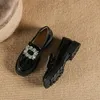 Varumärke Rhinestone Buckle Shoes Ladies Thicken Soled Flats Japanned Leather Oxfords Women Casual Slip On Loafers Lolita 240106