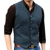 Abiti da uomo Verde Nero Blu Gilet formale da lavoro con scollo a V Abito in tweed di lana a spina di pesce Gilet casual per la festa dello sposo