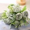 Decorative Flowers Artificial Silk Dream Peonies Bouquet Home Decoration Fake Flower Garden Decor Green Plant Simulation Yellow Peony