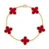 Classic Van Jewelry Akcesoria Wysoka wersja V-Gold Four Leaf Clover Five Flower Bransoleta Kobieta Rose Gold Red Red Agat Light Luksusowy nisza