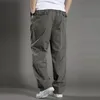 Mens casual Cargo Cotton pants men pocket loose Straight Pant Elastic Work Trousers Brand Fit Joggers Male Super Large Size 240106