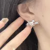 Studörhängen Western Empress Dowager Silver Saturn Vatten droppar Långt mousserande Diamond Crystal Ear Studs Klipp Två slitstil Fashion For Women Jewelry F7HJ