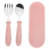 Dinnerware Sets 1 Set Toddler Utensils Stainless Steel Spoon Fork Kids With Plastic Handle