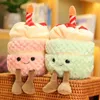 28cm Happy Birthday Cake Plush Doll Stuffed Food Plush Pillow with Leg Smiling Face Plushie Peluche Party Decor Kids Gift 240105