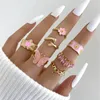 Cluster Rings Sindlan Y2k Cute Butterfly Pink For Women Kpop Flower Hug Star Crystal Fashion Set Jewelry Anillos Mujer Envio Gratis Todo