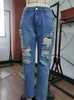 Women's Jeans Benuynffy Boyfriend Spring Summer Mid Waist Straight Leg Ripped For Women Streetwear Distressed Denim Pants