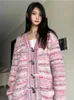 Women's Knits Y2K Striped Pink Sweater Cardigan Women Japanese Style Oversize Knit Top Korean Fashion Harajuku Lolita Jumper 2024
