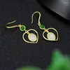 Pendientes colgantes Venta de pendientes en forma de corazón de plata 925 tallada a mano natural Gufajin con incrustaciones de jade blanco Joyería de moda Mujeres LuckGifts