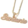 Uwin CsUTEM Cursive Letter med baguettkedja Iced Out Name Necklace Cubic Zirconia Fashion Hiphop Jewelry 240106