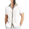 Mäns casual skjortor Mens Kort ärmskjorta Färg Matchande LAPEL -knapp BLOUSES SOMMER 2024 SALE Turnown Collar Loose For Man Camisa