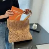 Moda palha tecido grande capacidade ombro saco de compras mulheres férias praia bolsa bolsa bohemia rattan malha tote para senhora 240106