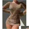 Women'S Swimwear Womens Bohemian Knitted Bikini Er Up Hollow Out Sexy Tops Long Sleeve Holiday Solid Beach Outputs Drop Delivery App Dhqp9