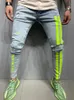 Biker Ripped Jeans Men Skinny Striped Zipper Denim Hole Wash Vintage Hip Hop Work Trousers Slim Printed Jeans European Big Size 240106