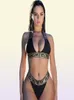 Sexig bikini -uppsättningar för kvinnor Bandage baddräkt Crop Top Swimwear Thong Bathing Suit High Cut Beachwear Solid Print New8527226