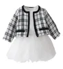 Vestiti della neonata appena nati Set manica lunga punto aperto maglioni vestito pied de poule abiti abiti autunno ragazze Jacket6033603