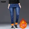 Hiqor inverno quente lã jeans masculino clássico reto preto baggy jeans calças jeans macacão jean algodão y2k estilo homem calças 240106