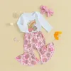 Set di abbigliamento Born Baby Girl San Valentino Outfit Fries Before Guys Pagliaccetto Pantaloni a zampa d'elefante Set Fascia 3 pezzi