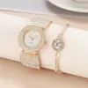 Dameshorloge met volledige ster diamant roségoud dubbele rij kristal quartz horloges glitterarmband met roestvrijstalen band klok 240105