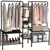 Cabides cabide de metal rack de roupas com prateleiras de madeira resistente preto 2 em 1 ajustável autônomo vestuário organizador do armário casa