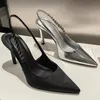 Glänsande höga klackar slingback silver kvinnor pumpar metalliska kristallsandaler spetsiga tå stilett klackade skor festklänningskor kvinna 240106