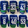 Män tomt omvänd retro hockey 53 Bo Horvat Jersey 6 Brock Boeser 40 Elias Pettersson 43 Quinn Hughes 35 Thatcher Demko 22 Daniel Sedin 33