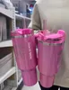 avec logo Starbacks Winter Pink Shimmery ÉDITION LIMITÉE Gobelets de 40 oz Tasses de 40 oz Poignée Couvercle Paille Grande capacité Bouteille d'eau de bière Cadeau de Saint Valentin Camping B0106