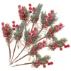 Decoratieve bloemen 10 pc's kerstbesbloemtak Artificial Decor Songhua kransen picks nep dennen pvc bloemen takje stam