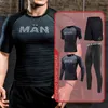 Мужской комплект спортивной одежды из лайкры для бега, компрессионный спортивный костюм для бега для бега, тренировочная спортивная одежда, леггинсы сухой посадки 240106