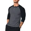 Men's T Shirts Collar Color-blocked Top Slim Fit Long Sleeve T-shirt With O Neck Color Matching Patchwork Mid Length For Fall