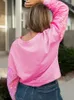 Women's Hoodies Pink Sequin Patchwork Long Sleeve Pullover Top Round Neck Dropped Shoulder Sweatshirt