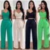 Kvinnors tvåbitar byxor Elegant Tank Top 2 Set Solid V-Neck Sexy Bow Frenum High midjan Straight Leg Female Suit Suit S-XXL