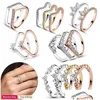 Anneaux de mariage Authentique Fit Femmes Anneaux Charms Charme Ensemble Serré Souhaitant Os Brillant Couronne Vague Drop Livraison Bijoux Bague Otpbz